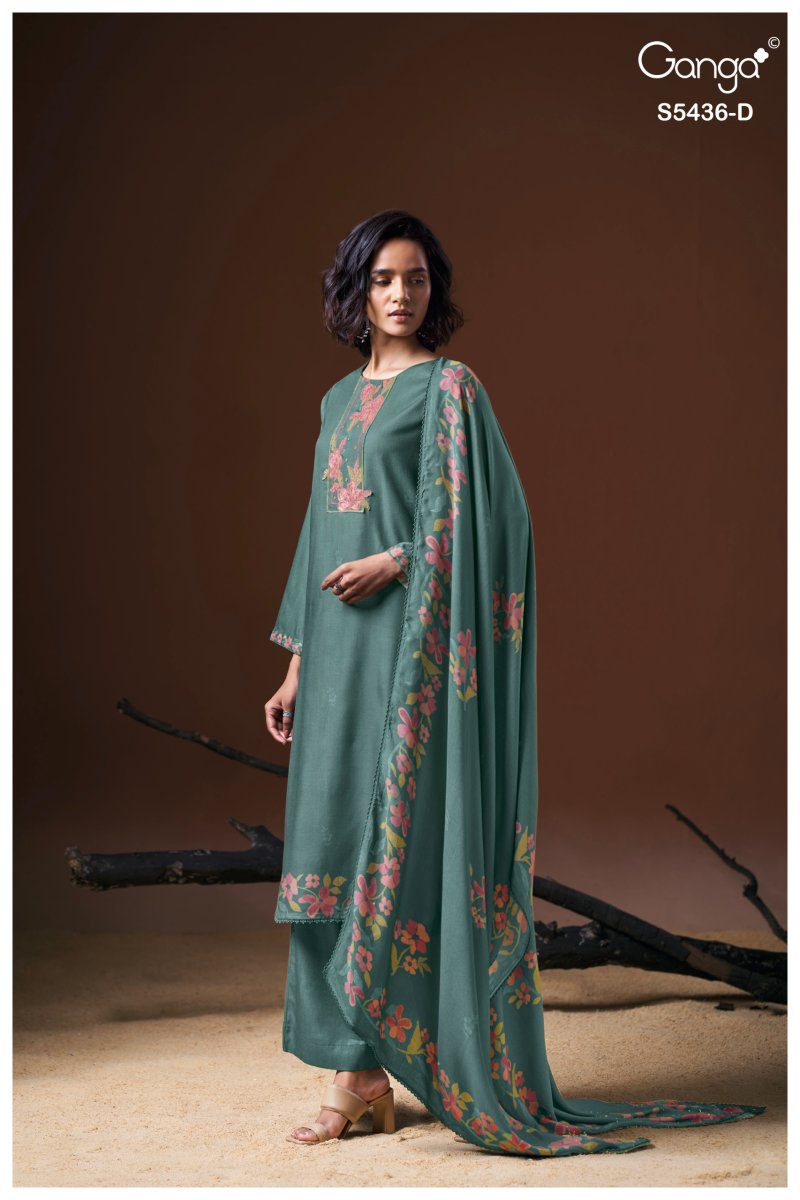 Anthea 5436 By Ganga Wool Pashmina Dress Material